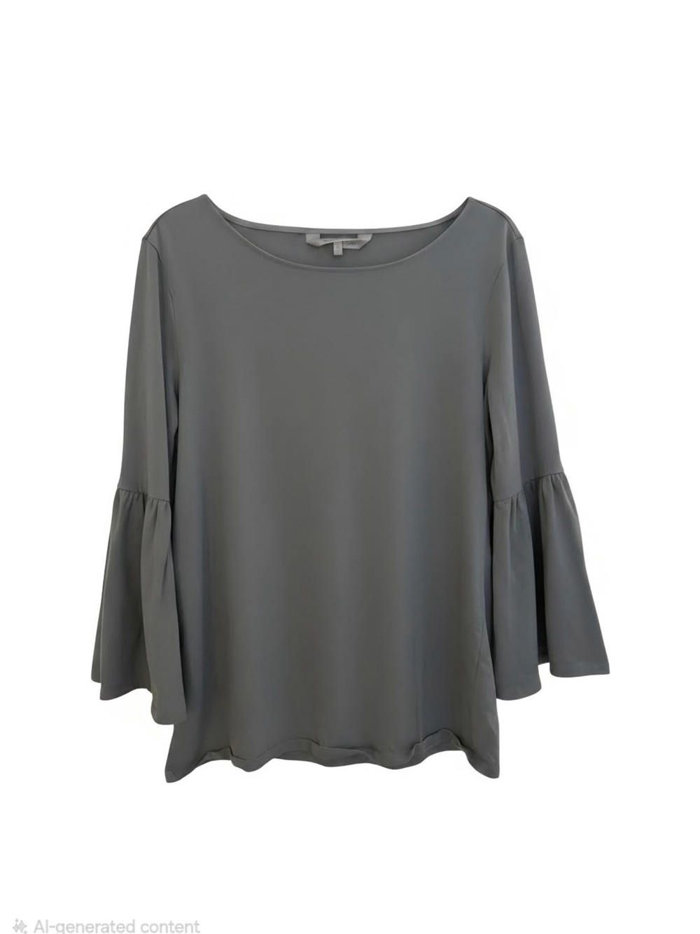 Women's Gray Bell-Sleeve Blouse - Classic Scoop Neck